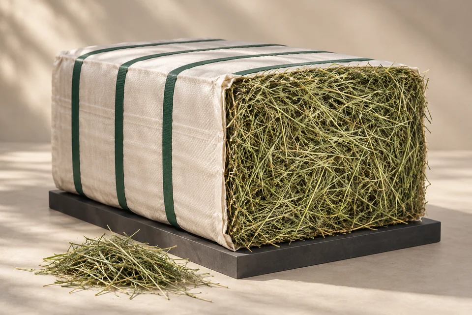 Double compressed green Rhodes grass export bale